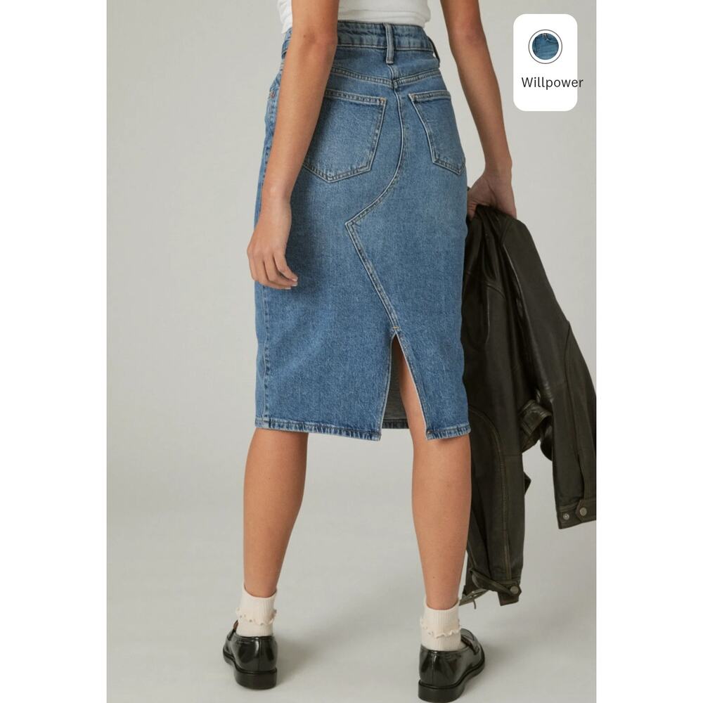 Lucky Brand Classic Pencil Denim Midi Skirt Size 26 Stretch Split Front/ Back - Picture 3 of 10